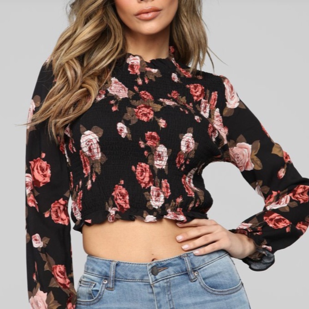 NWOT Black Floral Top